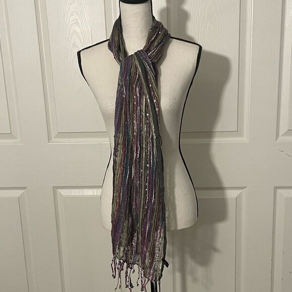 Multi-Color Scarf, Cotton, Rayon, Model & Metallic Blend with Tassels - Picture 2 of 14